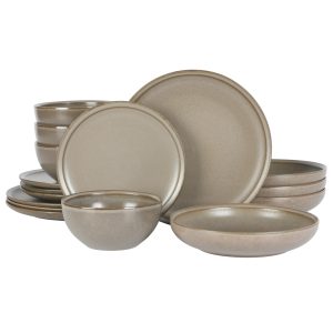 Plate and bowl cutlery grey set